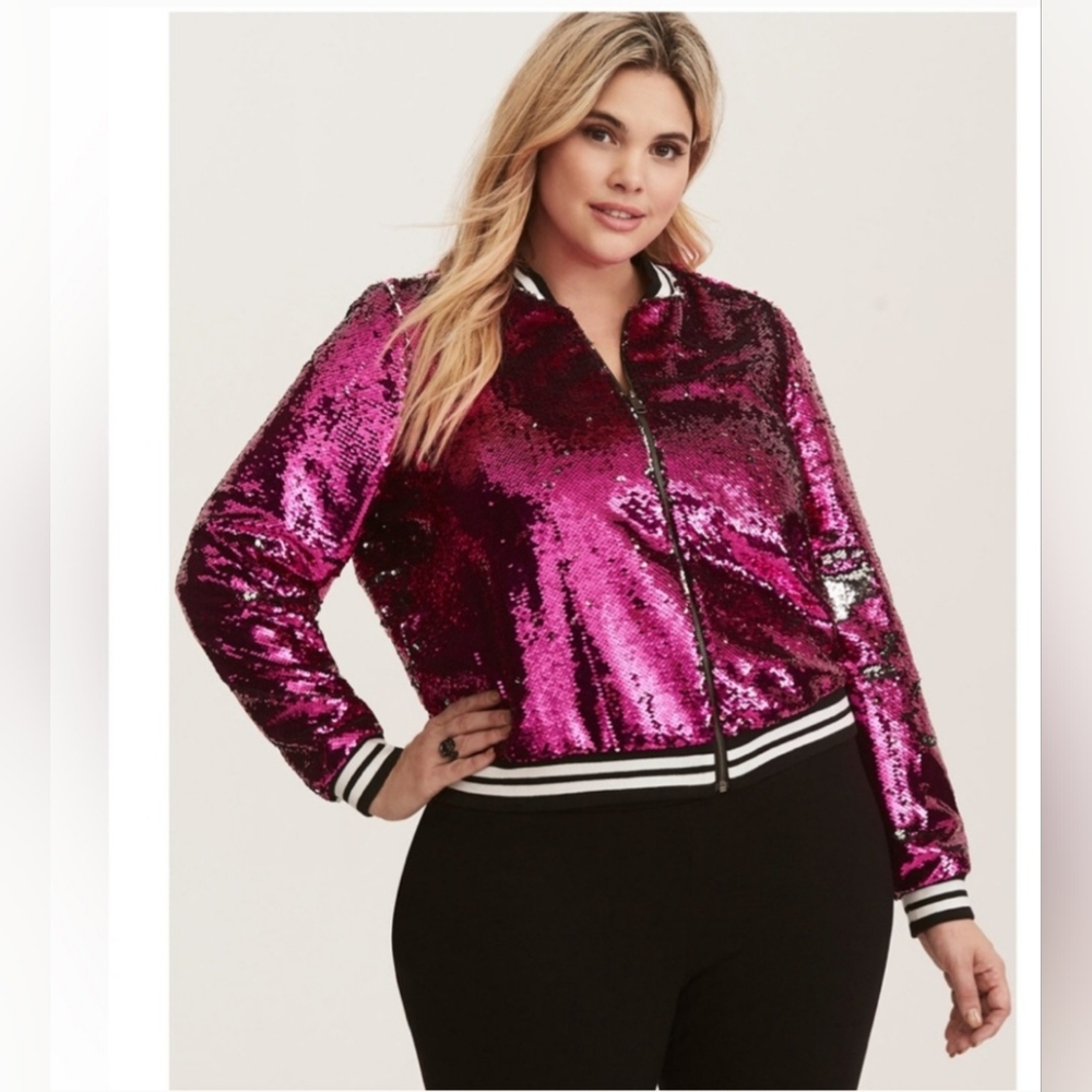 NWT Torrid Pink Sequin Bomber Jacket - Size 0